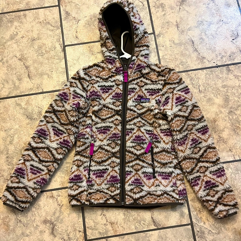 Patagonia Brown and Purple Patterned Teddy Jacket